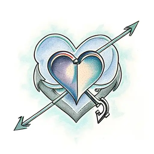 Heart with an airplane and an anchor tattoo design idea