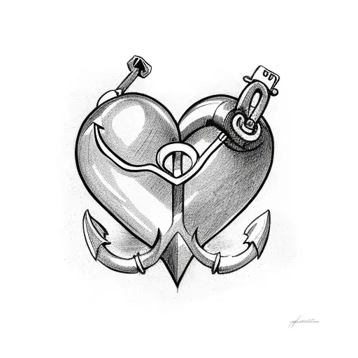 Heart with an airplane and an anchor tattoo design idea