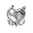 Heart with an airplane and an anchor tattoo design idea