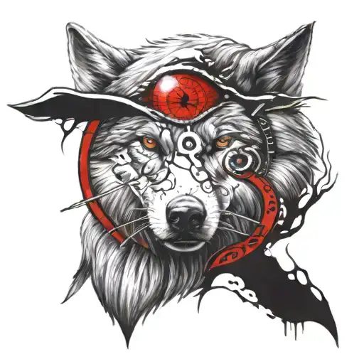 wolf with sharingan in eye tattoo design idea