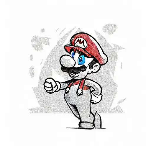 colorful cartoon Mario in a Halloween theme tattoo design idea