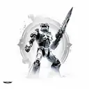 Master Chief in a dynamic action pose tattoo design idea