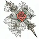 cross with clouds and ruses under tattoo design idea