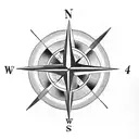 Compass with an arrow, four words around it tattoo design idea