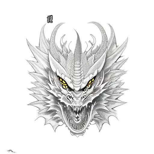 dragon coming out of a kitsune mask tattoo design idea
