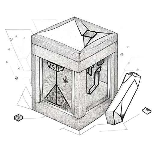 diamond box with  flowers and Thor hammer  tattoo design idea