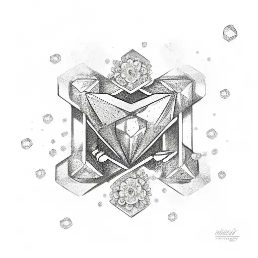 diamond with flowers and Thor hammer  tattoo design idea