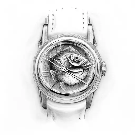 A watch with fish and bass guitar elements incorporated into its design tattoo design idea