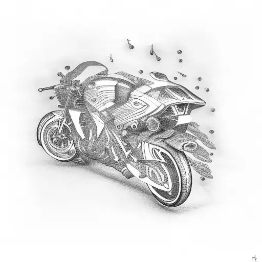 A motorcycle made out of musical notes and fish scales tattoo design idea
