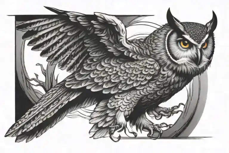 Owl flying tattoo design idea