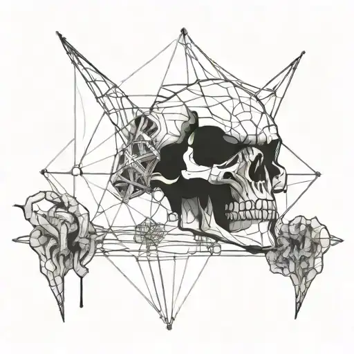 Incorporate Megadeth's mascot Vic Rattlehead into a geometric blackwork design tattoo design idea