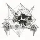 Incorporate Megadeth's mascot Vic Rattlehead into a geometric blackwork design tattoo design idea