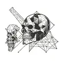 Incorporate Megadeth's mascot Vic Rattlehead into a geometric blackwork design tattoo design idea