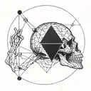 Incorporate Megadeth's mascot Vic Rattlehead into a geometric blackwork design tattoo design idea