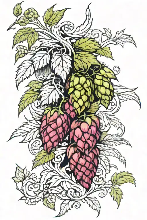 hops vines with barley tattoo design idea