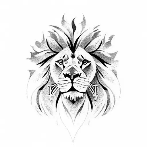 A powerful lion resting under a cascading waterfall tattoo design idea