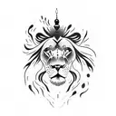 A powerful lion resting under a cascading waterfall tattoo design idea