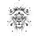 A powerful lion resting under a cascading waterfall tattoo design idea