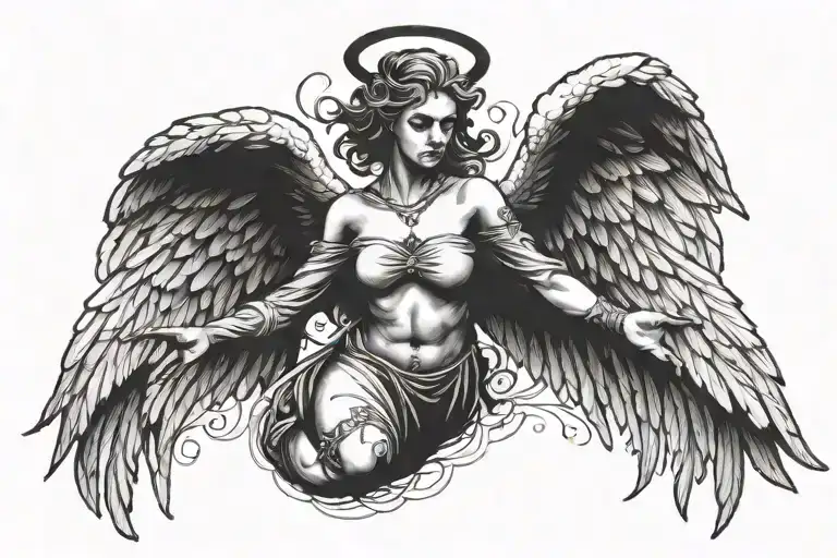 Angel with devil wings spread wide tattoo design idea