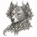 Fuse elements from Elden Ring and dogs to create a fantasy creature tattoo tattoo design idea