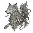 Fuse elements from Elden Ring and dogs to create a fantasy creature tattoo tattoo design idea