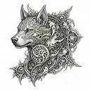 Fuse elements from Elden Ring and dogs to create a fantasy creature tattoo tattoo design idea