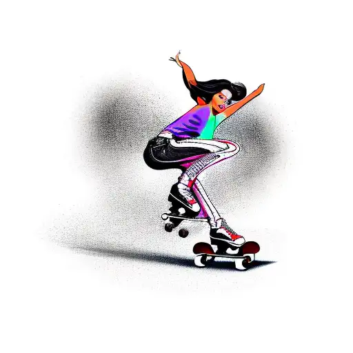 Woman skating gracefully on a skateboard tattoo design idea