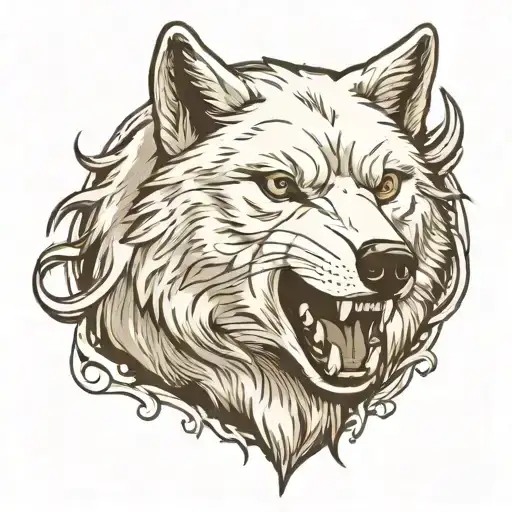 white wolf head, growling, black and white tattoo design idea