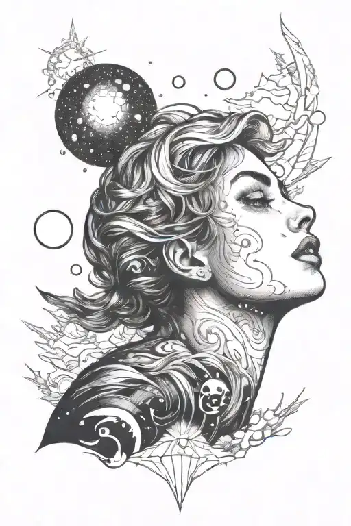 female cosmic looking up at sky   tattoo design idea