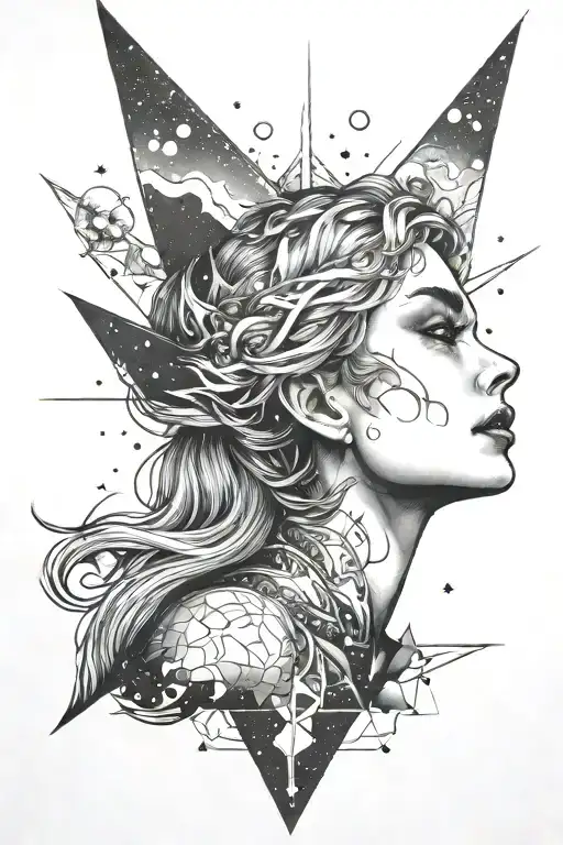 female cosmic looking up at sky   tattoo design idea