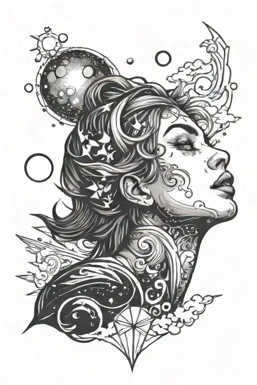 female cosmic looking up at sky   tattoo design idea