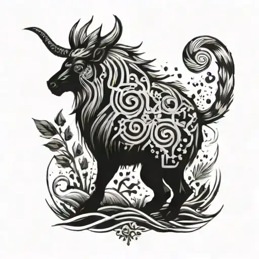 Combine brushstroke patterns with a grunge-inspired tattoo of a mystical Nordic creature tattoo design idea
