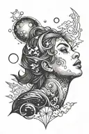 female cosmic looking up at sky   tattoo design idea