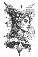 female cosmic looking up at sky   tattoo design idea