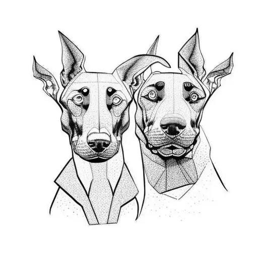 three doberman  dogs with burning skulls tattoo design idea