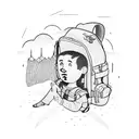 kid with hiking backpack  tattoo design idea