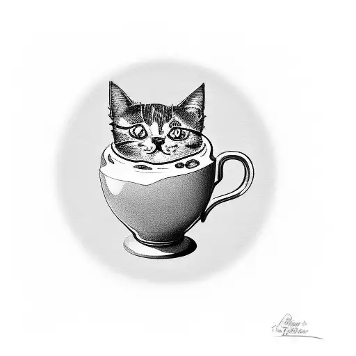 A barista pouring coffee beans into a cat-shaped coffee mug tattoo design idea