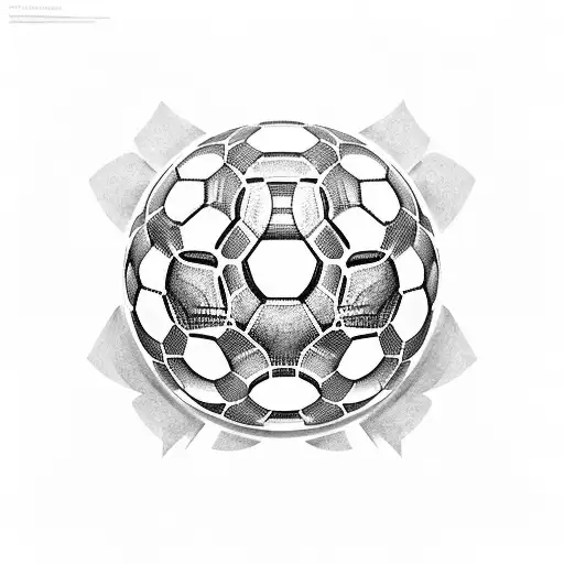 A bold and graphic tattoo of a soccer ball and a car's steering wheel intertwined, paying homage to Cr7's love for both tattoo design idea
