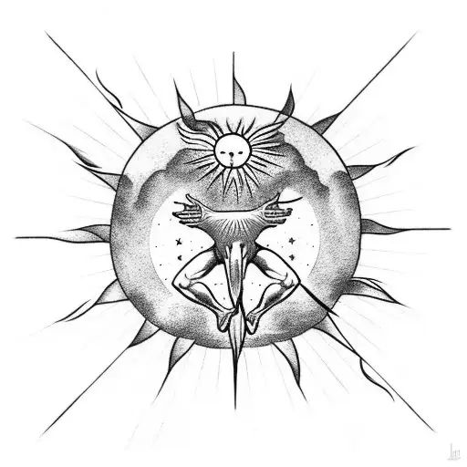 icarus falling down with sun in background  tattoo design idea