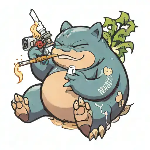 Pokémon snorlax smoking a cigarette being consumed tattoo design idea