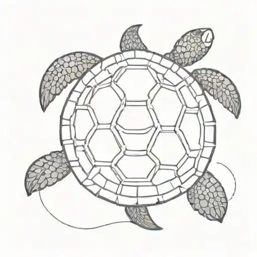 A circular top down view of a hawaiian design of a sea turtle tattoo design idea