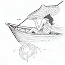a silloette of a young girl with a Vietnamese hat on a Vietnamese fishing boat with no background  tattoo design idea