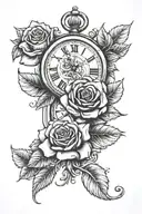 Clock with 3 roses tattoo design idea