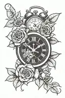 Clock with 3 roses tattoo design idea