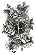 Clock with 3 roses tattoo design idea