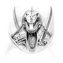 medieval knight attacks trex tattoo design idea