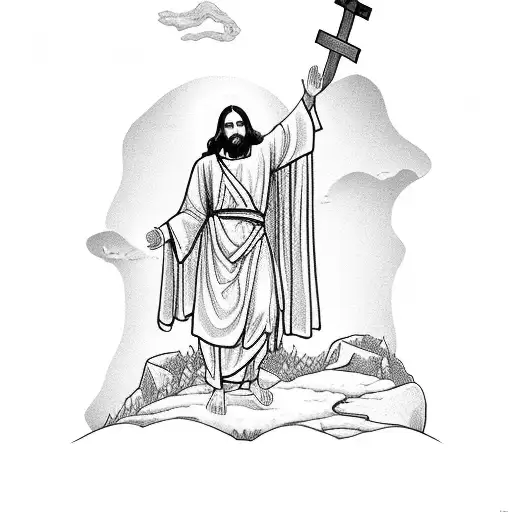 Jesus crossing on the mountain Golgath with Father Death praying on his knees tattoo design idea