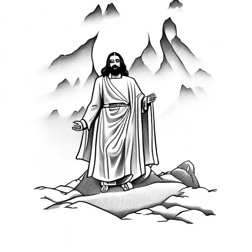 Jesus crossing on the mountain Golgath with Father Death praying on his knees tattoo design idea