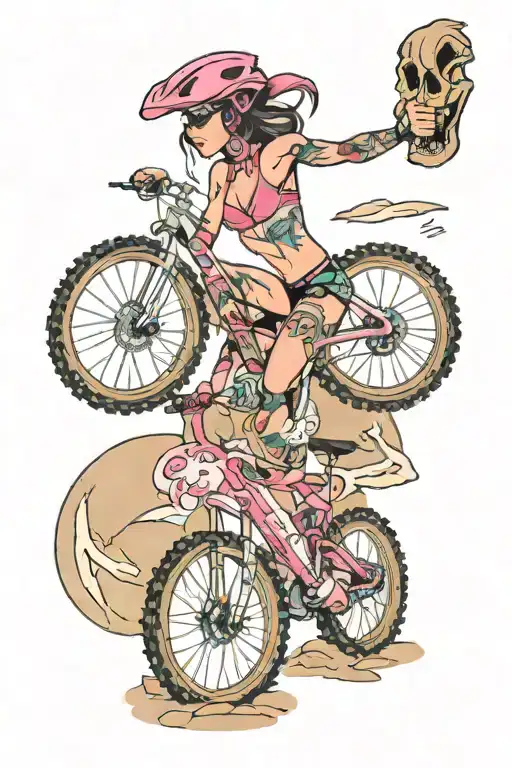 pinky Girly mountain biker wearing bikini tattoo design idea