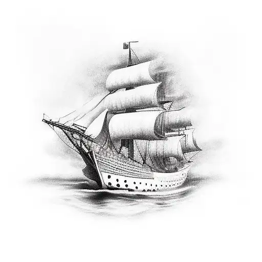 Un tatuaje realista de la proa del buque escuela juan sebastian el cano navegando por aguas tormentosas, Un ancla entrel tattoo design idea